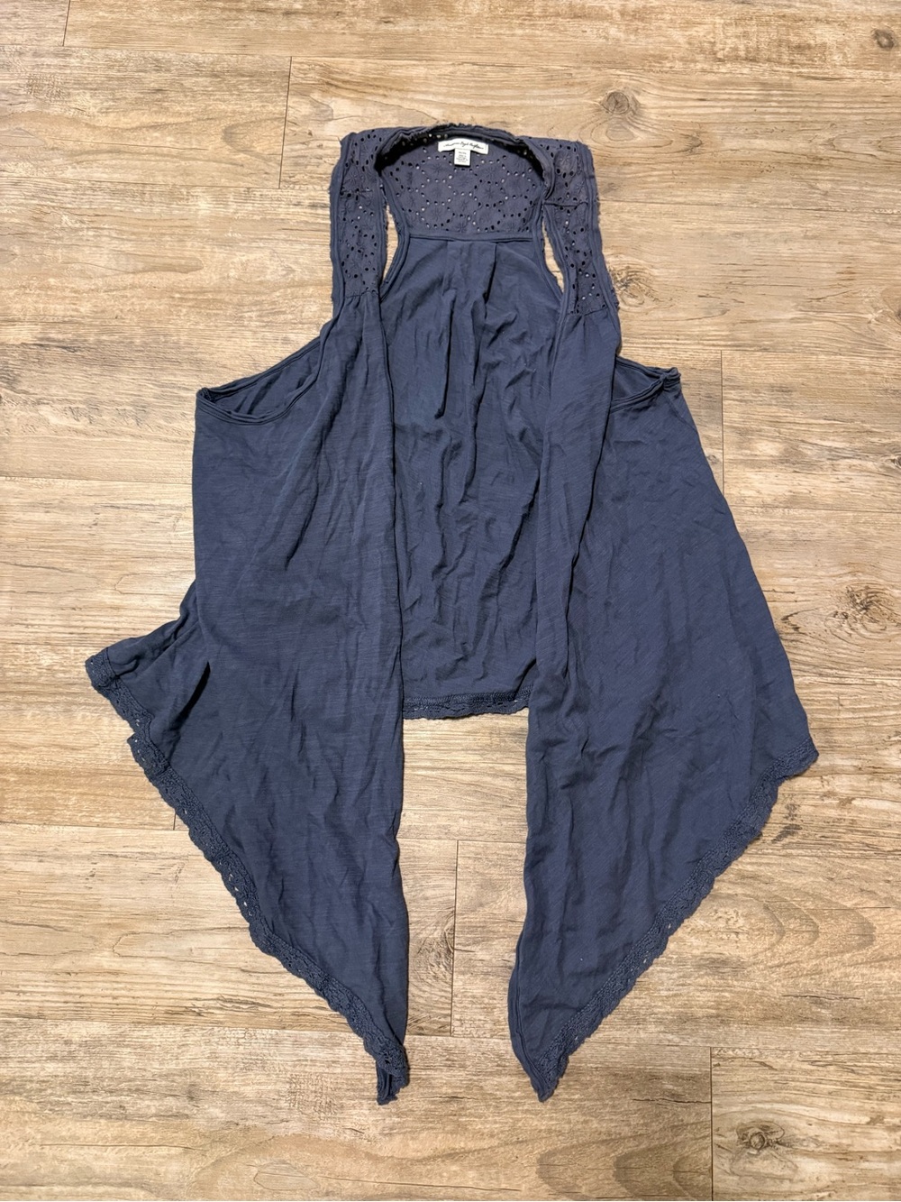 American Eagle Outfitters Navy Open Draped Sleeveless Vest with Eyelet Yoke